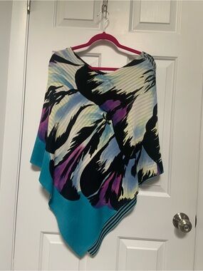 Adore Turquoise Purple Black Floral Wrap Poncho